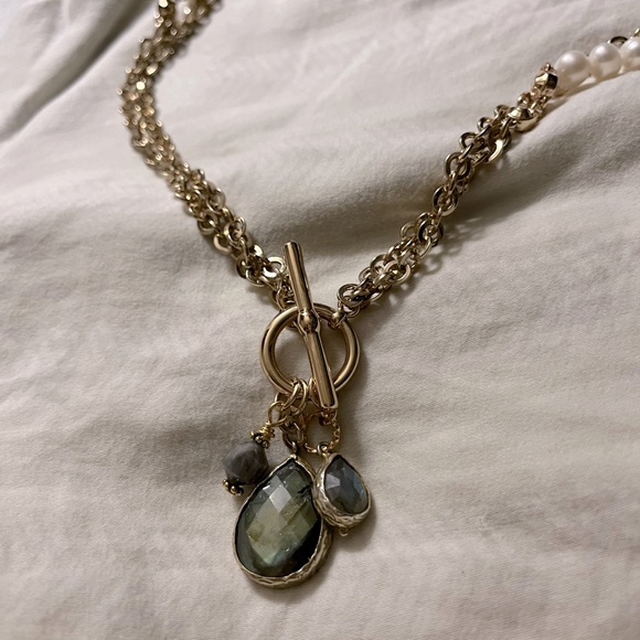 Layered mixed pearls and gold Labradorite Toggle Necklace 3 / $45 - Picture 6 of 8